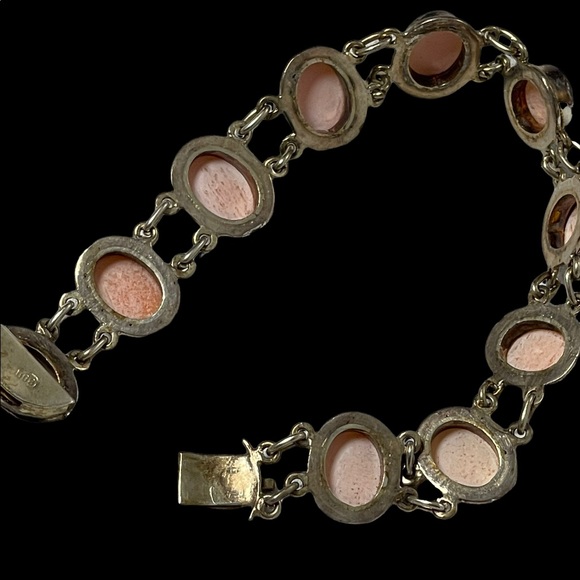 Vintage 800 Silver shell Cameo link bracelet appx 1930s - Picture 5 of 10